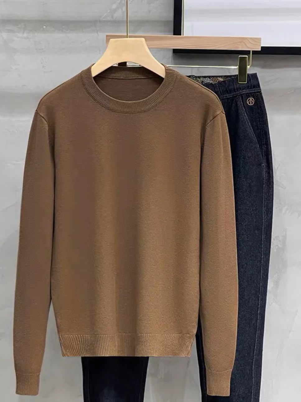 

Men's Knitted Sweater Casual Slim Fit Overhead Top Pure Color Inner Wear Leisure Base Layer Underwear Youth Autumn Winter