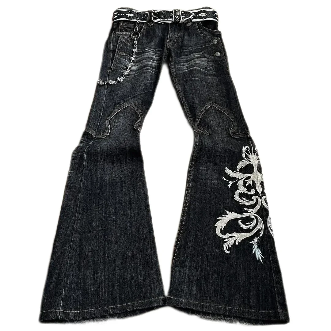 Y2k New Retro Black Micro-flare Jeans Street Men and Women High Waist Harajuku Distressed Jeans  High Waisted Jeans Traf