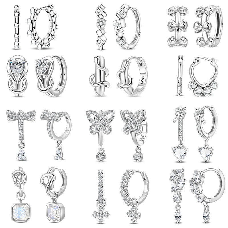 

Серьги с инкрустацией цирконом, стерлинговое серебро 925 пробы, минималистичные серьги-кольца с бабочкой и стрекозой, милые женские изысканные вечерние украшения