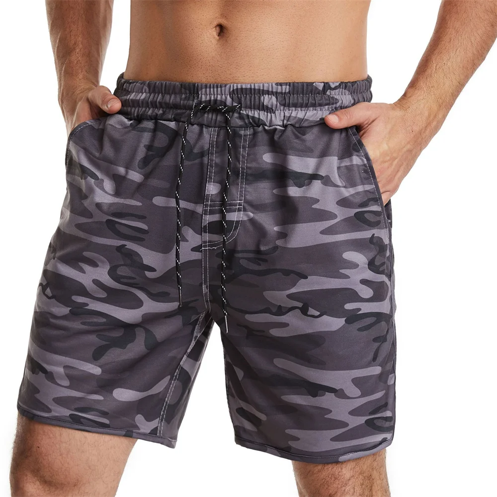 Pantalones cortos de camuflaje táctico con bolsillo deportivo para hombre, pantalones cortos de playa con cordón sólido, pantalones de chándal sueltos finos de verano