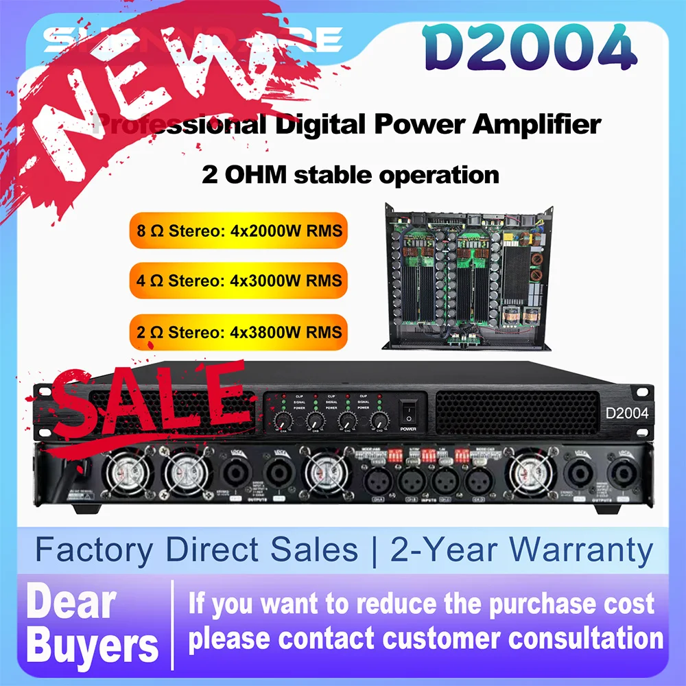 

ShennDare D2004 Professional 2ohm Stable 4X3800W Digital Audio Power Amplifier 4 Ch Class D Subwoofer Amplifier 4x2000W 8OHM