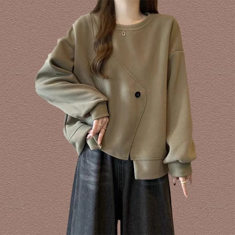 Felpa a maniche lunghe girocollo irregolare 2025 Primavera e autunno Nuovo top ampio