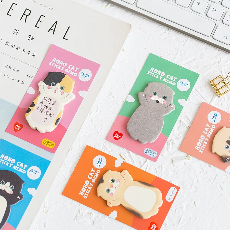 5 Pcs Cute Cat DIY Animal Series Paper Memo Pad Sticker Post Notes sticky tabs School Office Supplies Creative Stationery Gift