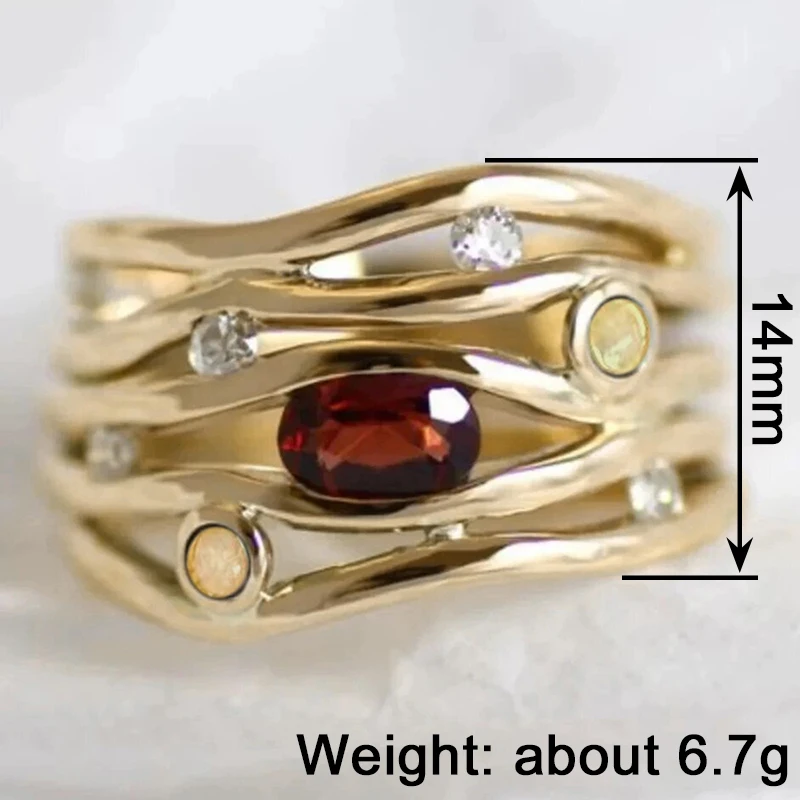 Huitan Vintage Women Rings with Imitation Opal Irregular Design Statement Female Rings Daily Wear Party Temperament Lady Jewelry