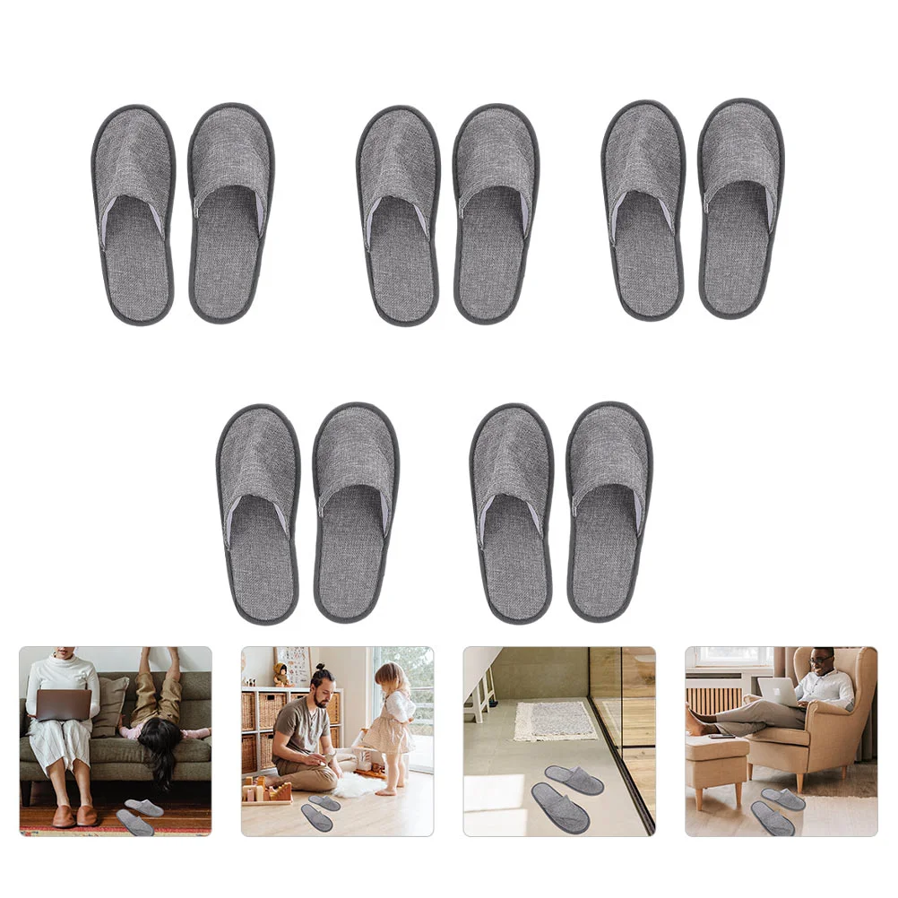 10 Pcs Slippers Grey Hotel Folding Manicure Lightweight Business Trip Household Cotton Linen Spa