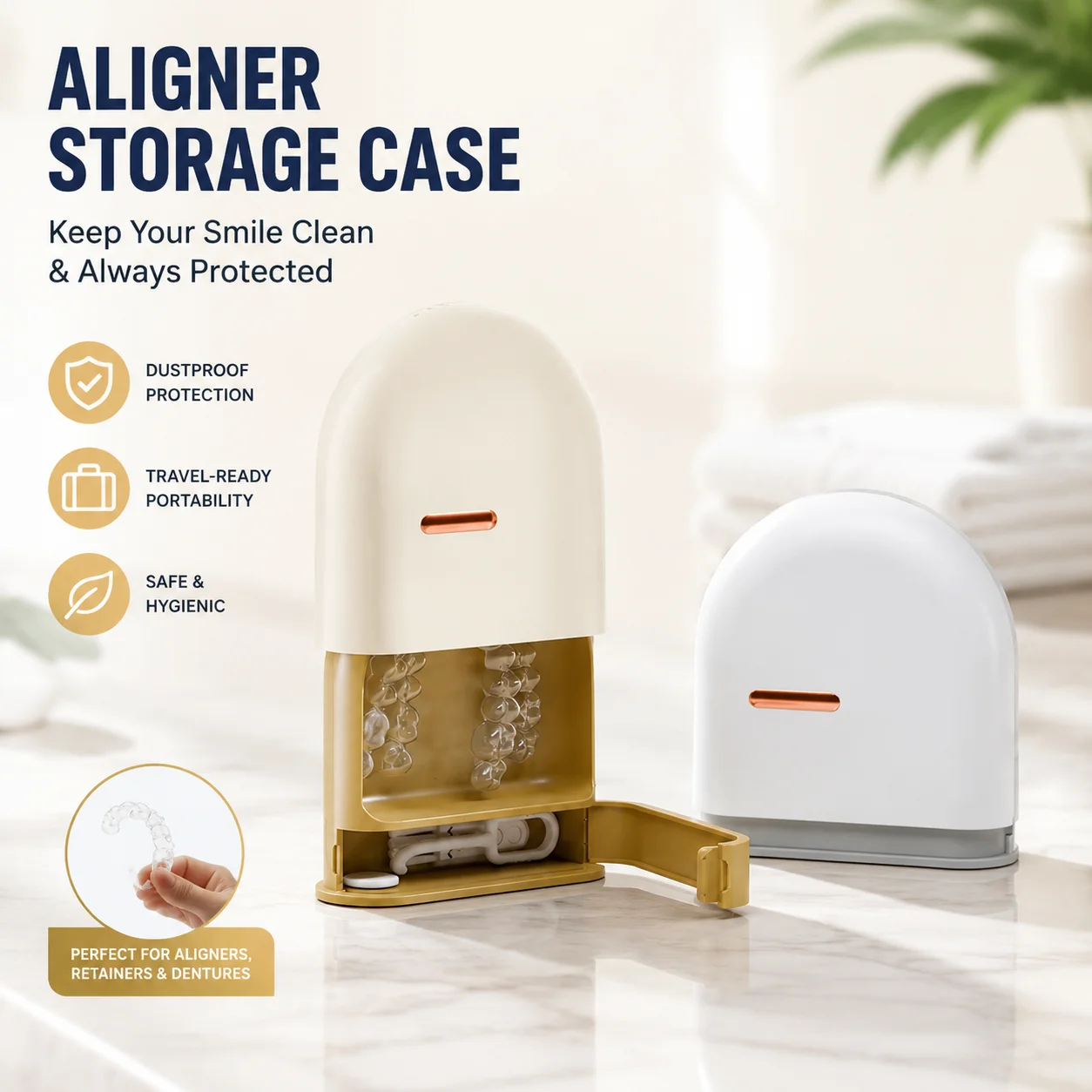 Retainer Case for Invisalign, Orthodontic Aligner Storage Box, Denture Holder, Travel Dustproof Portable Organizer