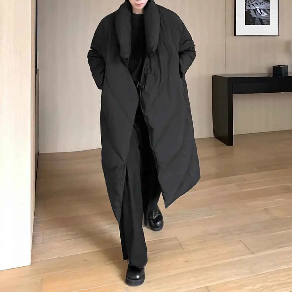 Mens Long Winter Cotton-Padded Jacket Plain Dark Daily Outdoor Solid Color Versatile Youth Trendy Top Men'S Clothing 2025 New