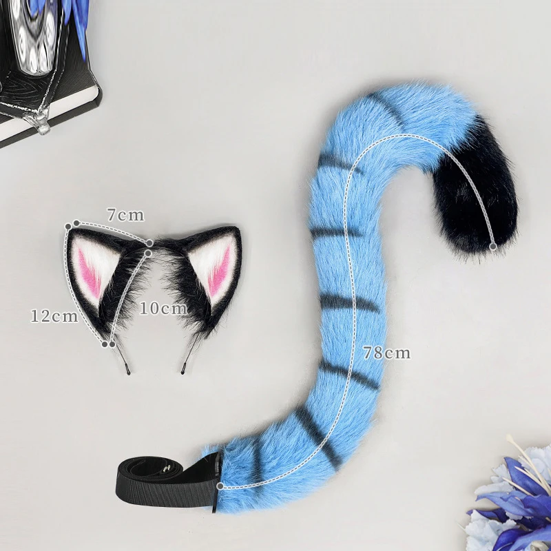 Kpop caccia alle streghe gruppo fatto a mano in pelliccia artificiale animale orc messenger tigre blu peluche copricapo coda oggetti di scena cosplay