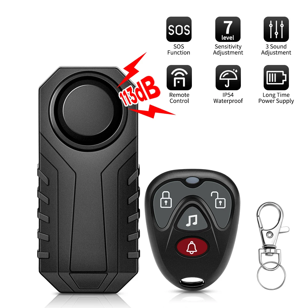 Wireless Bike Alarm IP65 Waterproof Cycling Bicycle Vibration Alarm 3AAA Batteries 113db Loud Anti-theft Alarm
