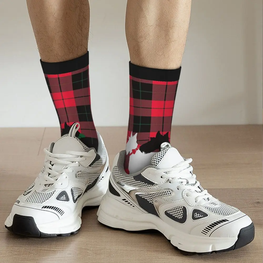 Adult Socks, Four Seasons Sweat Absorbing Medium to Long Fashion Scotty Dog's Red Checked Design Men's and Women's Bicycle Socks