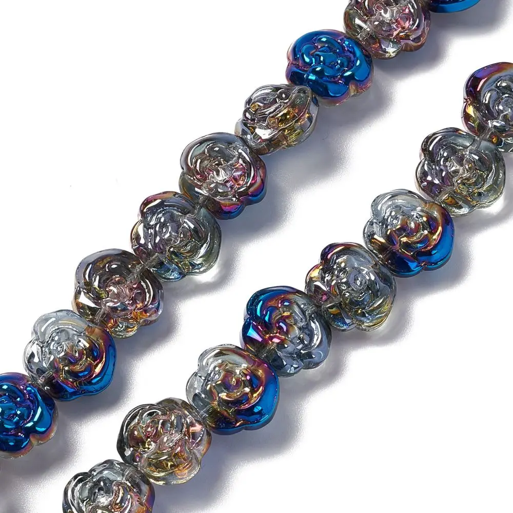 10 Strand Rose Flower Glass Beads Electroplate Beads Strands for jewelry making DIY bracelet necklace earring,about 55pcs/strand