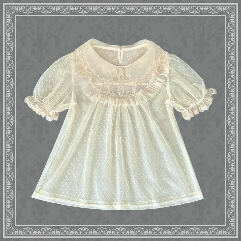 Starry Sky ~ Sweet Long Sleeve Lolita Blouse Sheer Dotted Lace Top