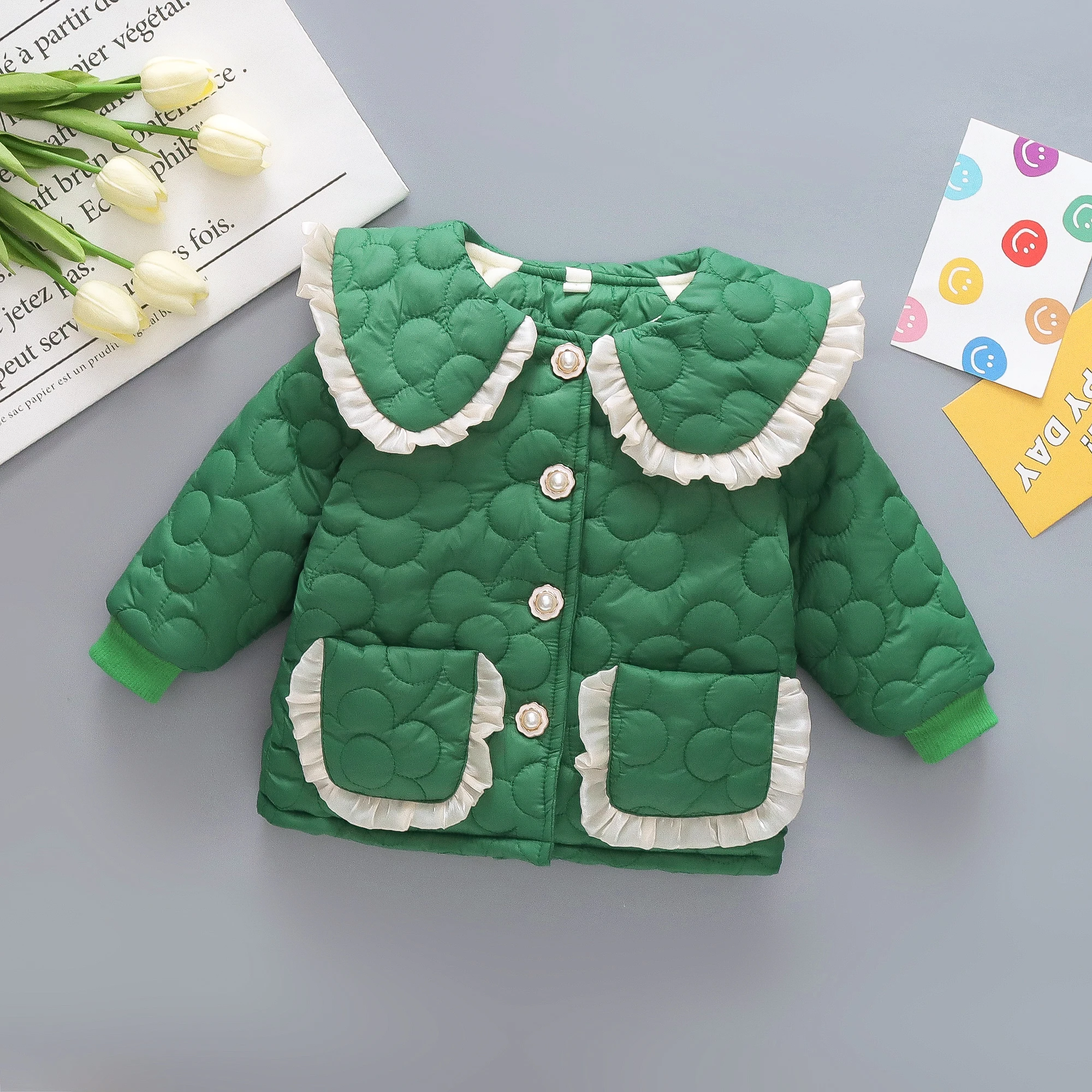 Baby Mädchen Baumwolljacke Herbst und Winter Mädchen einfarbige Revers Baumwolljacke süße dicke Baumwolljacke für Mädchen