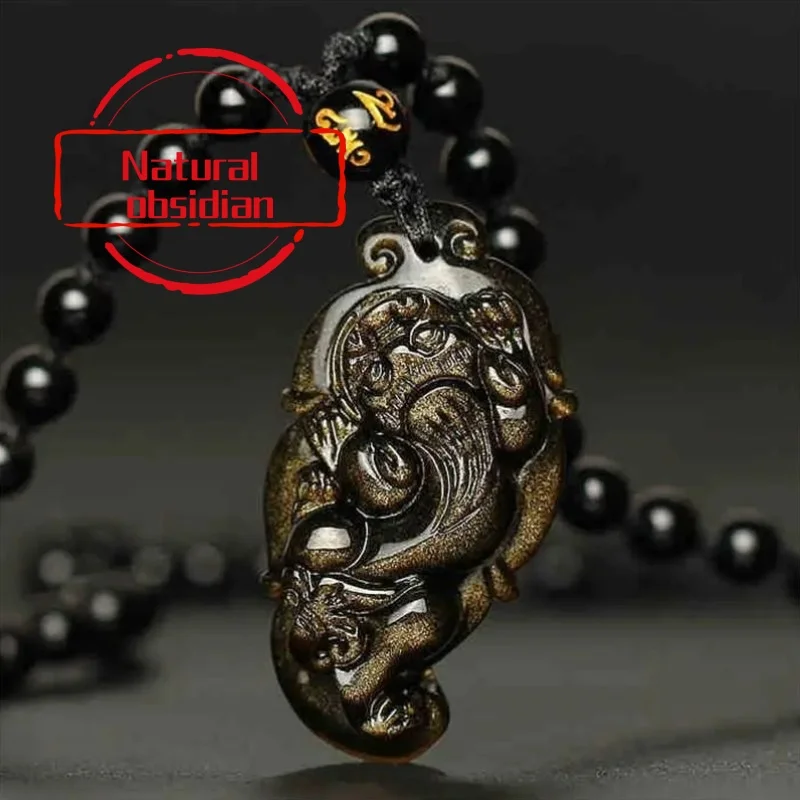 Boho Style Pixiu Charm Pendant Genuine Golden Yao Jade with Natural Inlay Unplated Handcrafted Amulet for Prosperity and Fortune