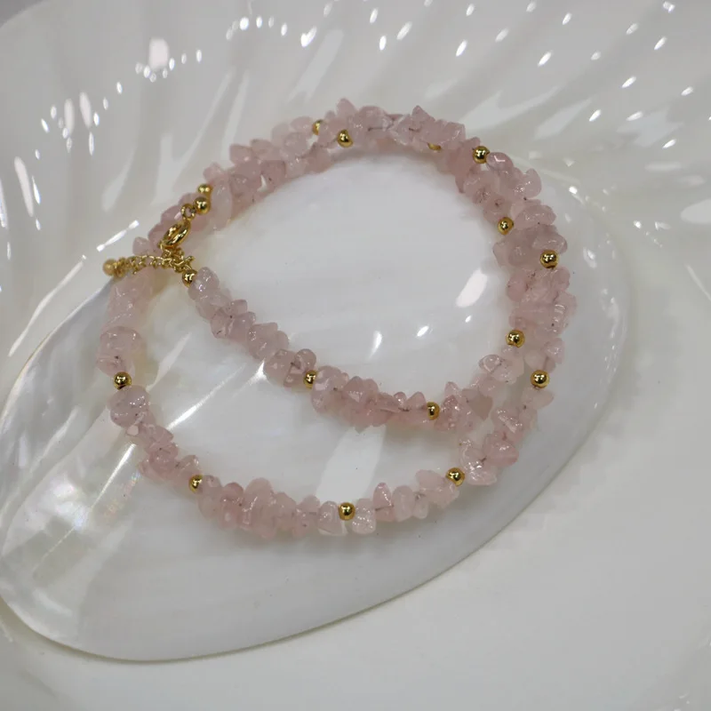 Classic French Retro Natural Stone Color Gravel Real Stone Beaded Necklace Simple Temperament Niche Accessories Wear Necklace