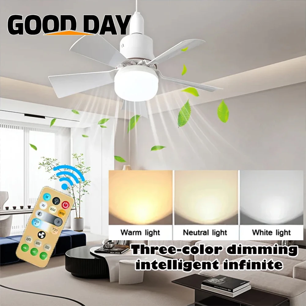 30W E27 Ceiling Fan Light with Remote Dimming Function LED Light Fan Intelligent Silent Ceiling Fan for Bedroom Living Room