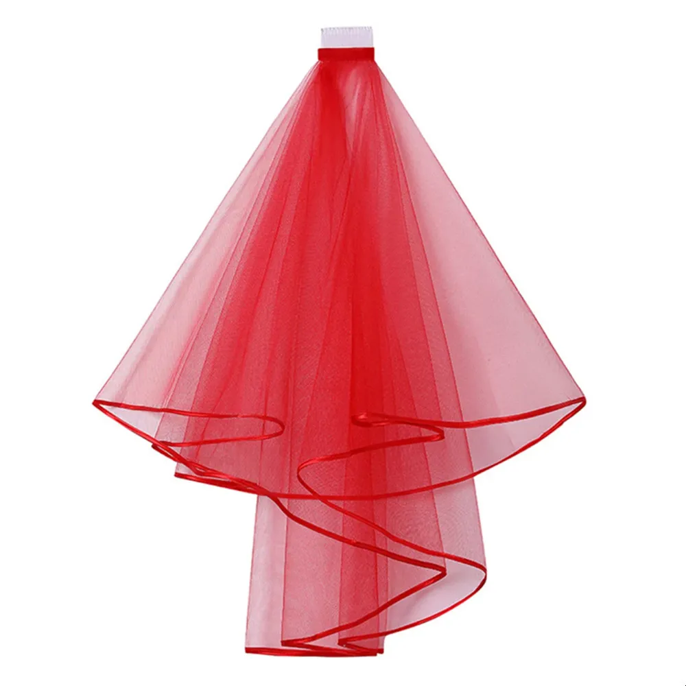 القوطية الشريط حافة الحجاب الزفاف للنساء اكسسوارات 2 طبقات مع مشط حفل زفاف الحجاب القصير اكسسوارات الزفاف تأثيري #6