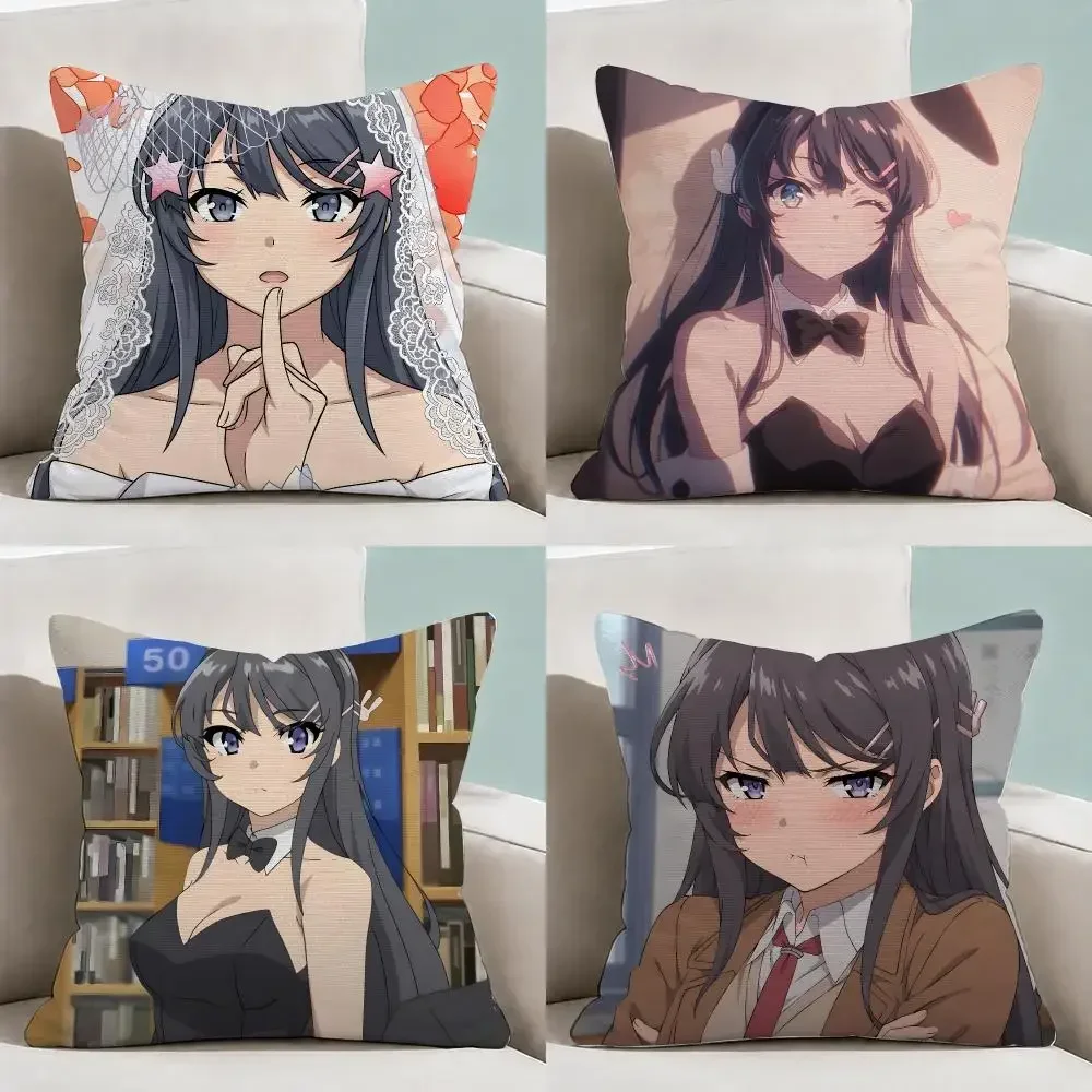 Anime Bunny Girl Senpai Mai Sakurajima Cushion Cover Throw Pillow Soft Short Plush Cozy Durable Colorfast Sofa Bedroom HomeDecor