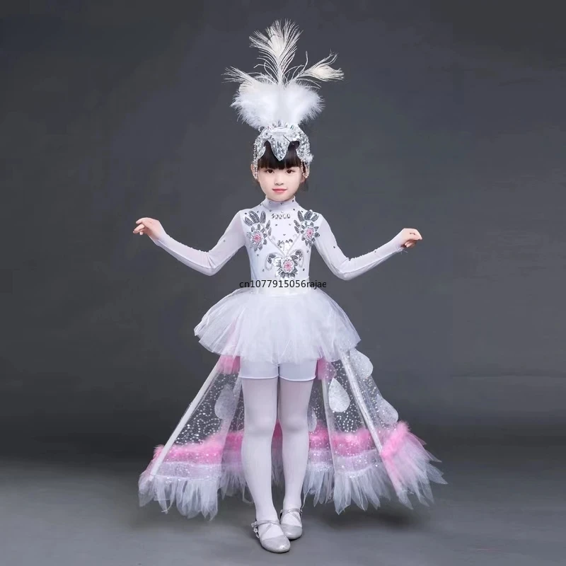 Costume de danse ethnique pour enfants, robe de phtaline paon Dai, vêtements de performance féminins