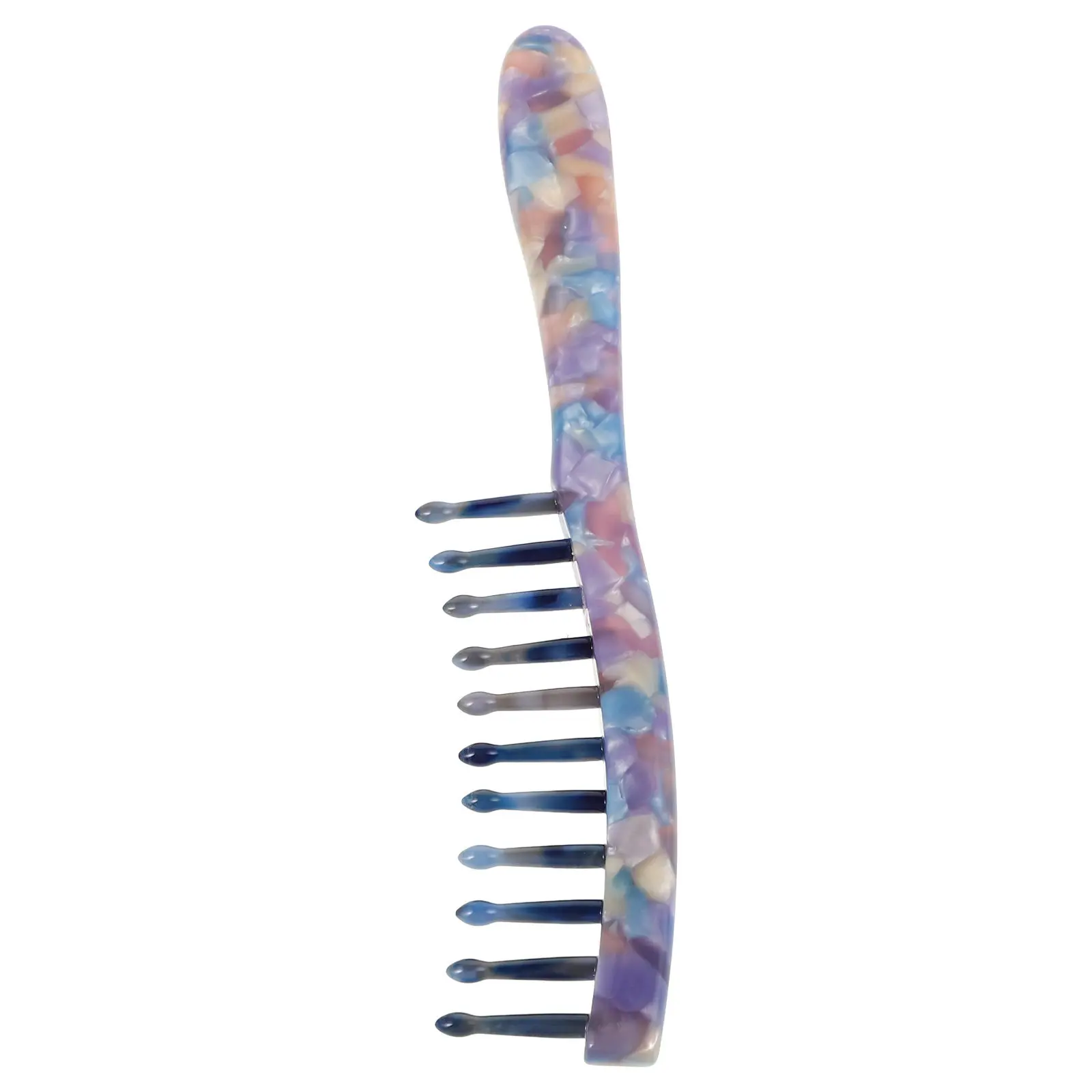 Wide Tooth Comb Retro Marble Texture Long Handle Blue Purple Colorful Design Curly Hair Detangling Hair Picks Three Row Comb