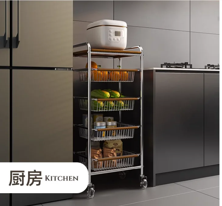 Trolley living room mobile snack storage rack Home retro kitchen vegetable wall shelf shelf shelf ground