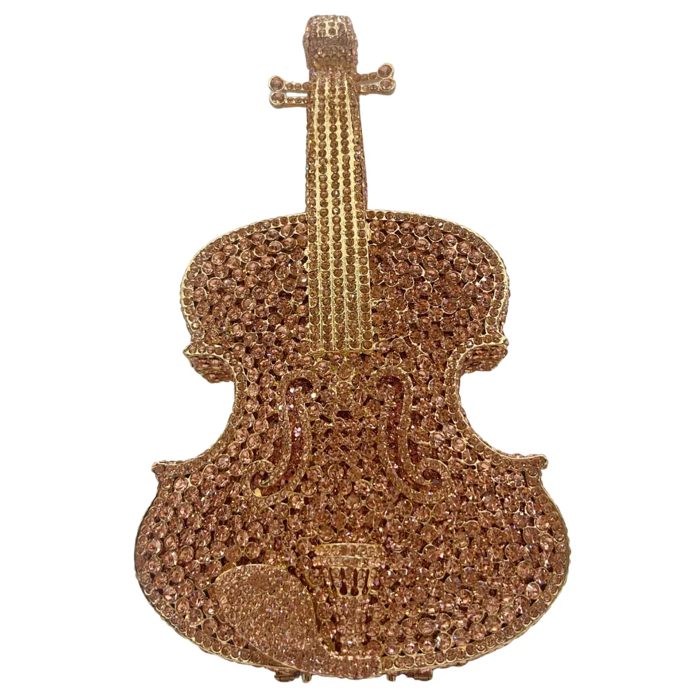 Bolso de mano con forma de violín, bolso de noche para instrumentos musicales para mujer. Monedero sinfónico personalizado OEM, MOQ bajo al por mayor directo de fábrica