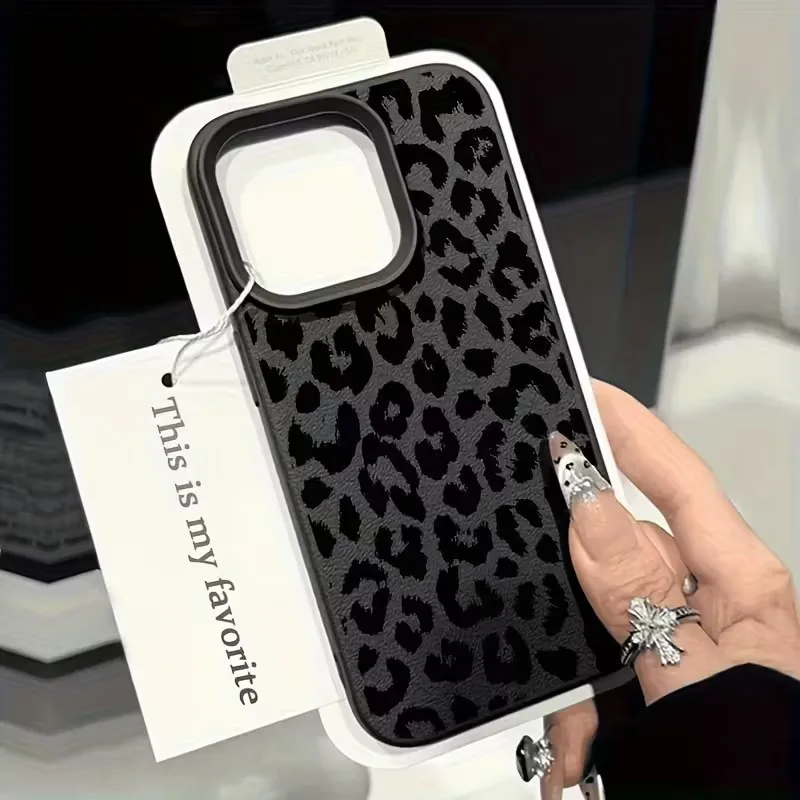 Shockproof Black Leopard Lychee Texture Soft Phone Case For iPhone 17 Air 16 15 14 13 12 11 Pro Max X XS XR XS Plus 17 Pro Cover