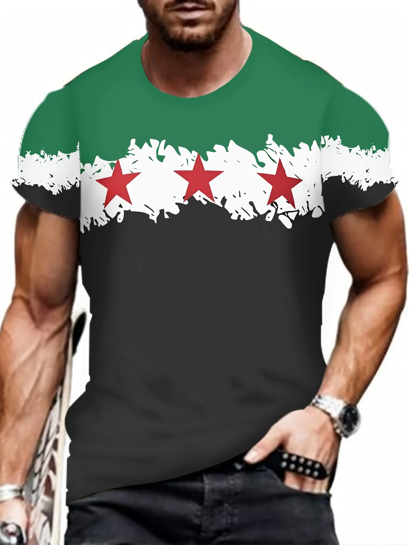

2024 New Multi Color T-shirt with Five pointed Star Print Men's Short Sleeves