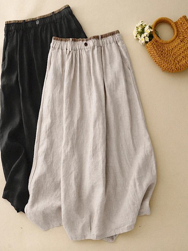 

Ретро-юбка миди в японском стиле из льна для женщин, летняя, с эластичной талией, стройнящая, струящаяся, из хлопка и льна, А-силуэт