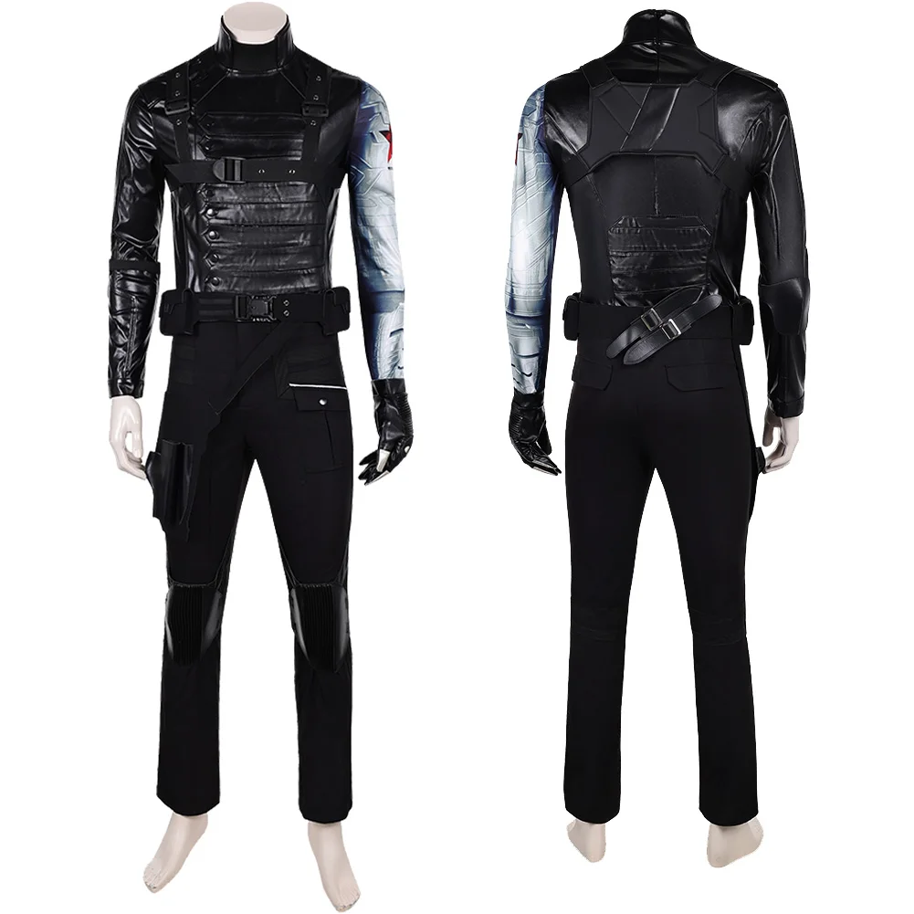 Bucky Barnes คอสเพลย์เครื่องแต่งกายสีดําภาพยนตร์ Bolts of Thunder Roleplay ชายผู้ใหญ่ชุดปลอมตัวฮาโลวีน Carnival Party ชุด