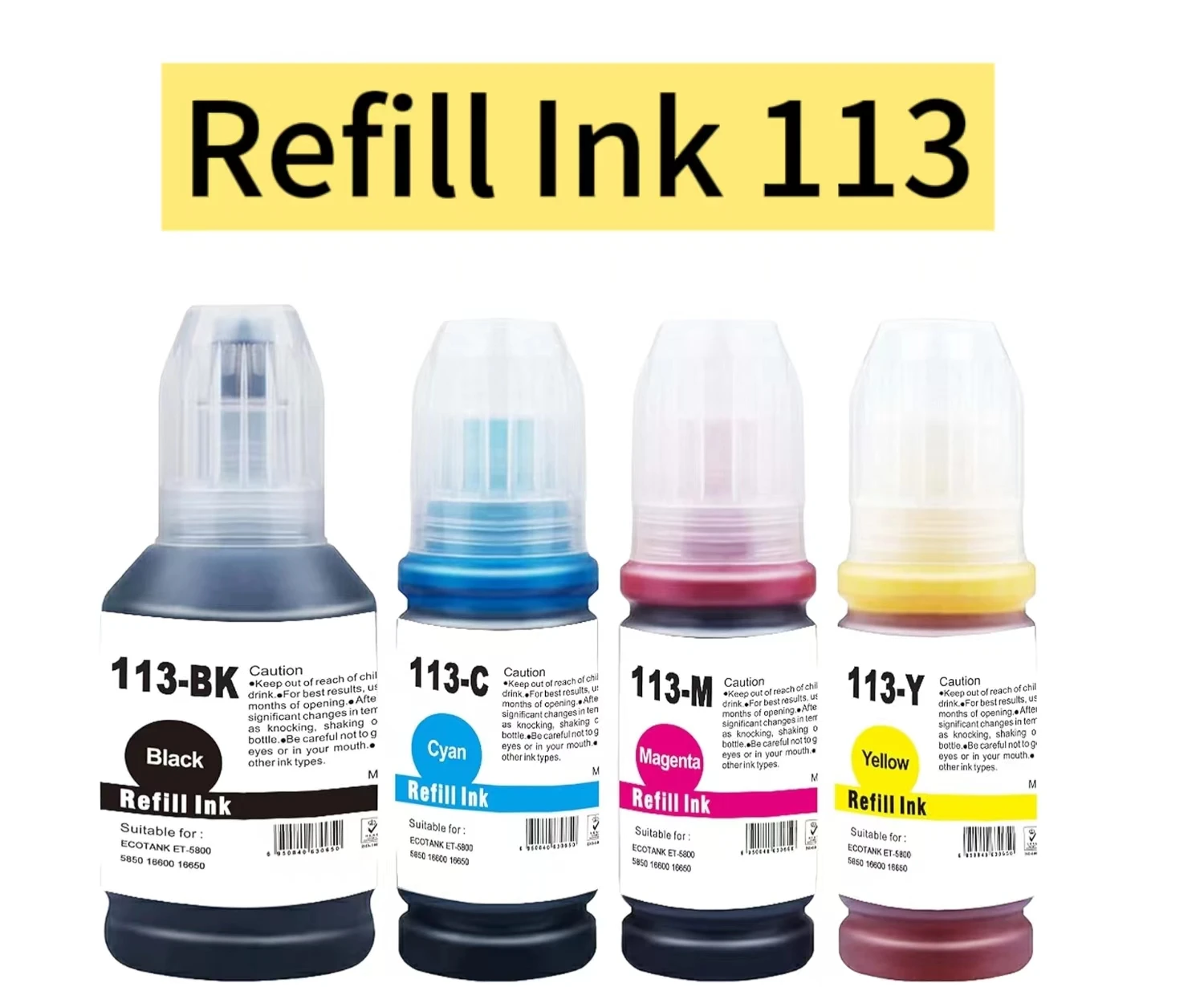 Ink cartridge replacement for ink bottle 113 Ecotank Multipack et-5800 et-5150 et-5170 et-5850 et-5880 et-16150 et-16600 et-16650 et-16680 et-m16600 et-m16680 (4 PCs)