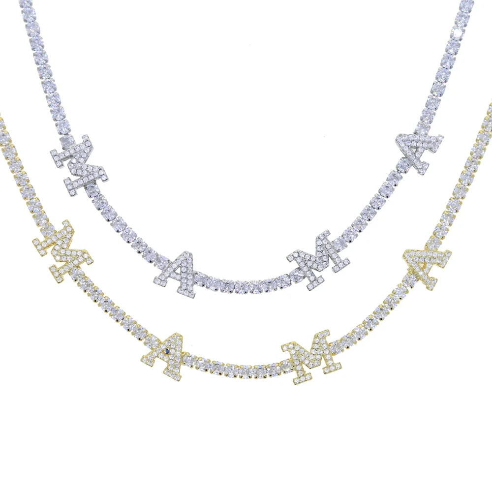 New Fashion Mother Day Gift Jewelry 3mm CZ Tennis Chain Necklace Paved MAMA Letter Initial Choker Necklace Jewelry