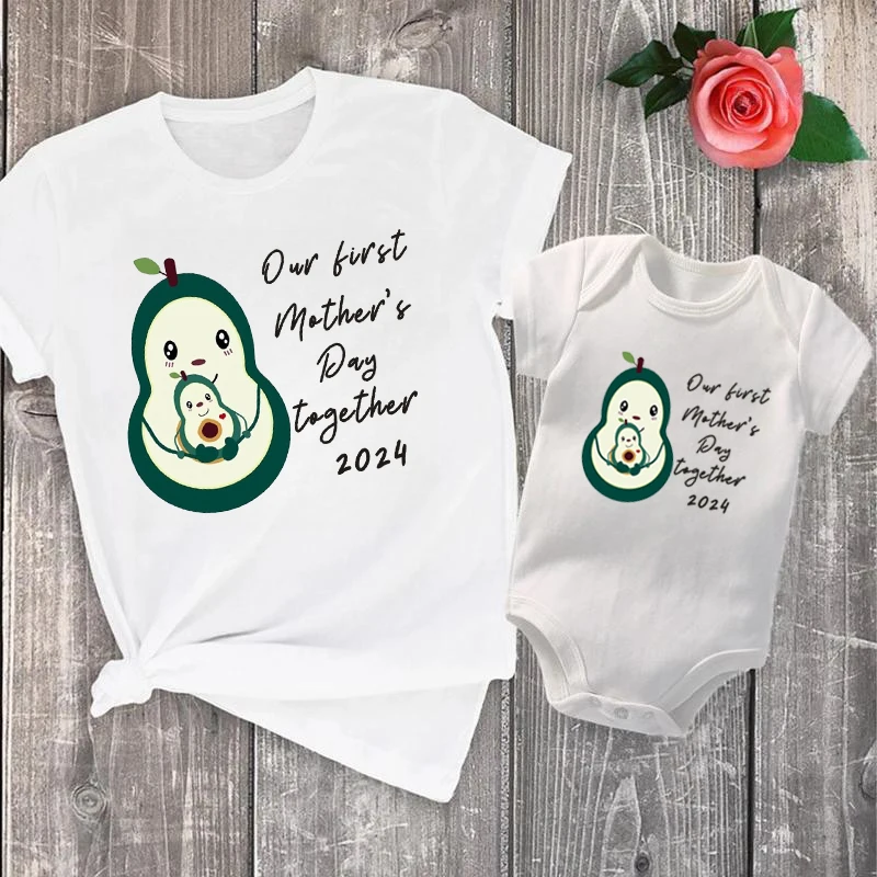 1PC Our First Mother's Day Together Family Outfits Avocado Printing Family Matching Outfit Baby and Mom Set Mothers Day Gift