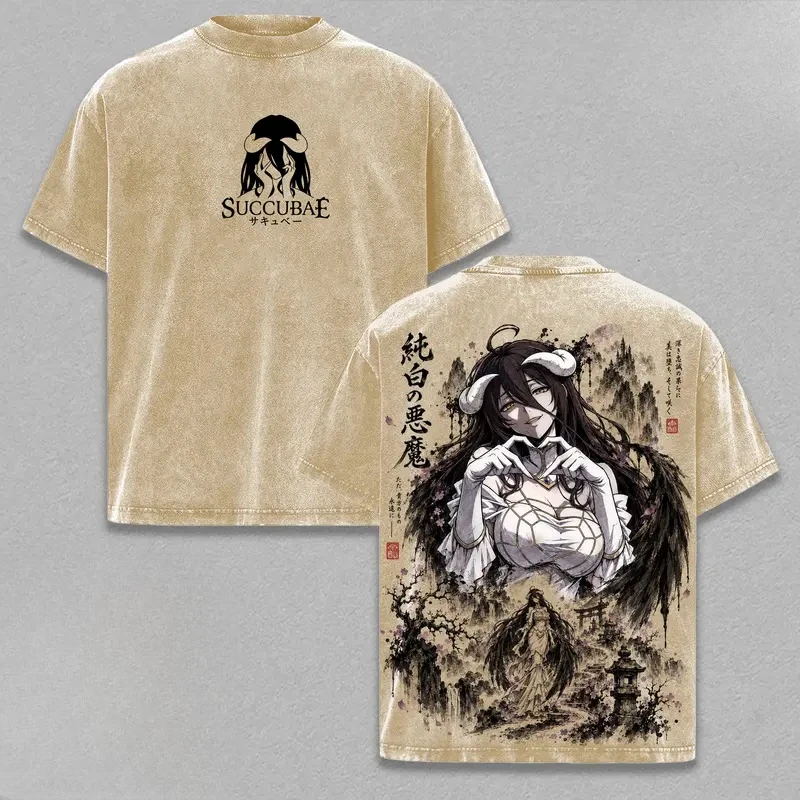 Overlord Albedo Graphic Tee Men Women Short Sleeve Clothing Washed Cotton Tshirt Casual Oversized Streetwear Vintage T Shirt