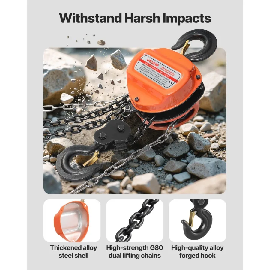 Hand Chain Hoist 2 Ton 4400 lbs Capacity Manual Chain Block with Upgrade G80 Galvanized Chain 10 ft Lifting Height Heavy Duty P