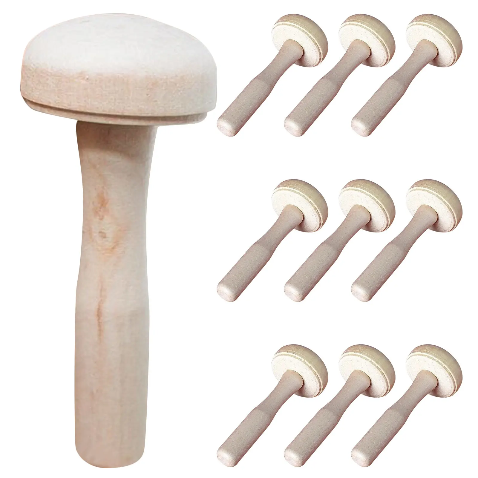 10個入り-子供用木製キノコ型版画ツール-diy木製こすりローラー-早期芸術教育クラフト用品-手作り安全