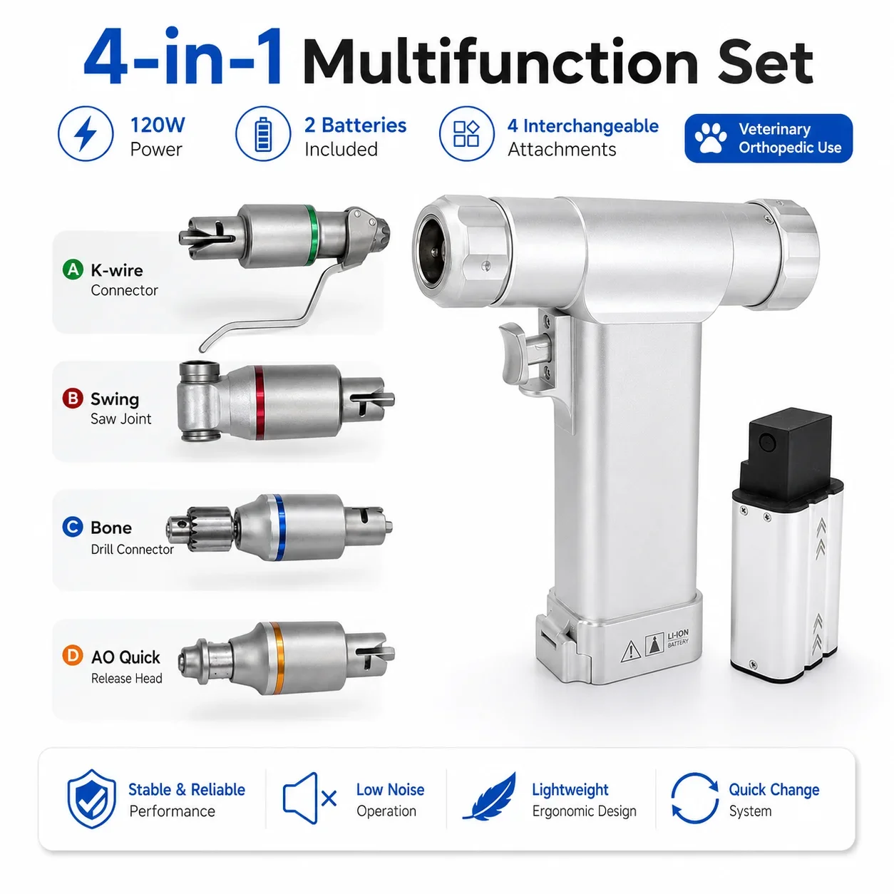4 in 1 Veterinary Orthopedic Drill Saw Set 7.2V 120W Oscillating Bone Saw AO Quick Coupling K-Wire Drill Surgical Power Tool
