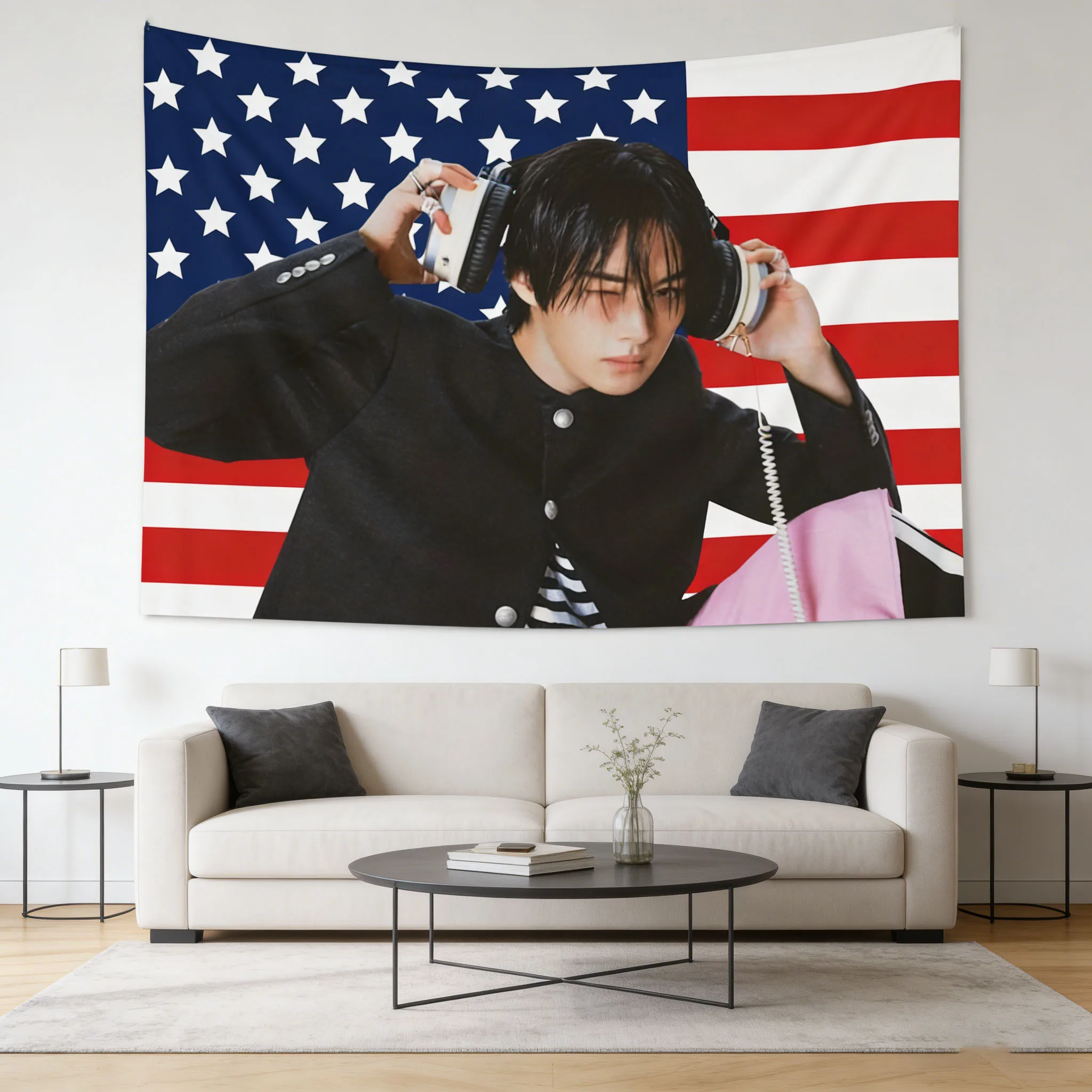 K-pop S-SKZ Tapestry American Flag Design Backdrop Suitable For Bedroom Home Party And Concert Decoration Perfect Gift For Fans