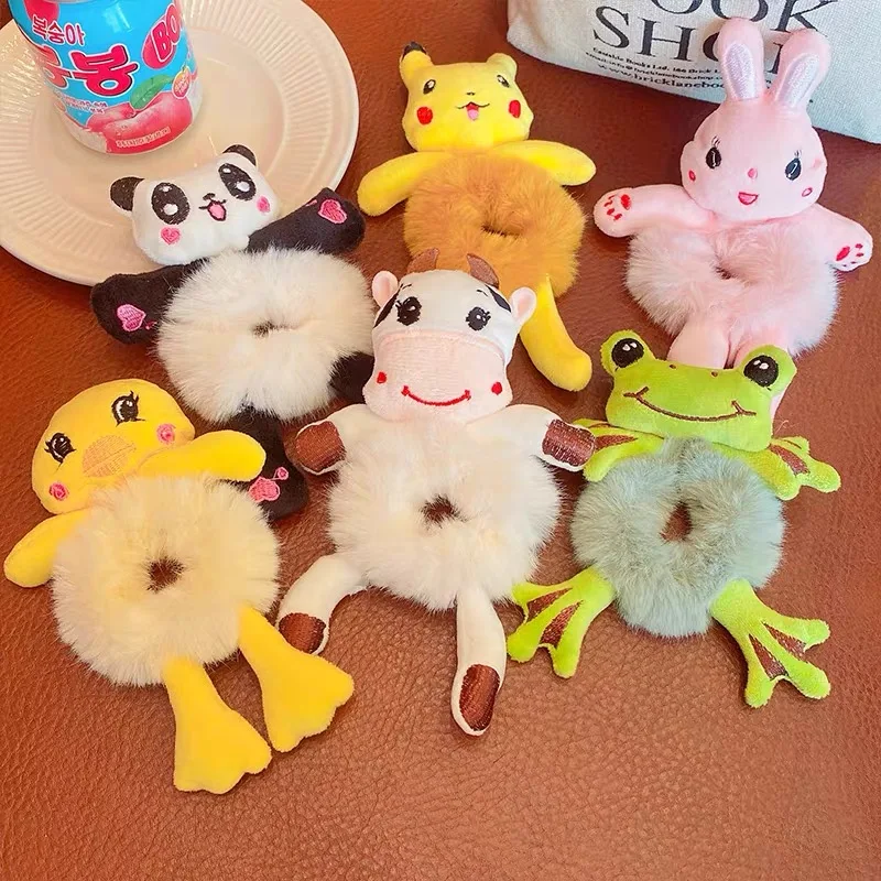 Panda Cows Cat Rabbit Plush Elastic Hair Bands Sweet Pontail Ties Women Girl Cute Cartoon Hair Scrunchies Christmas