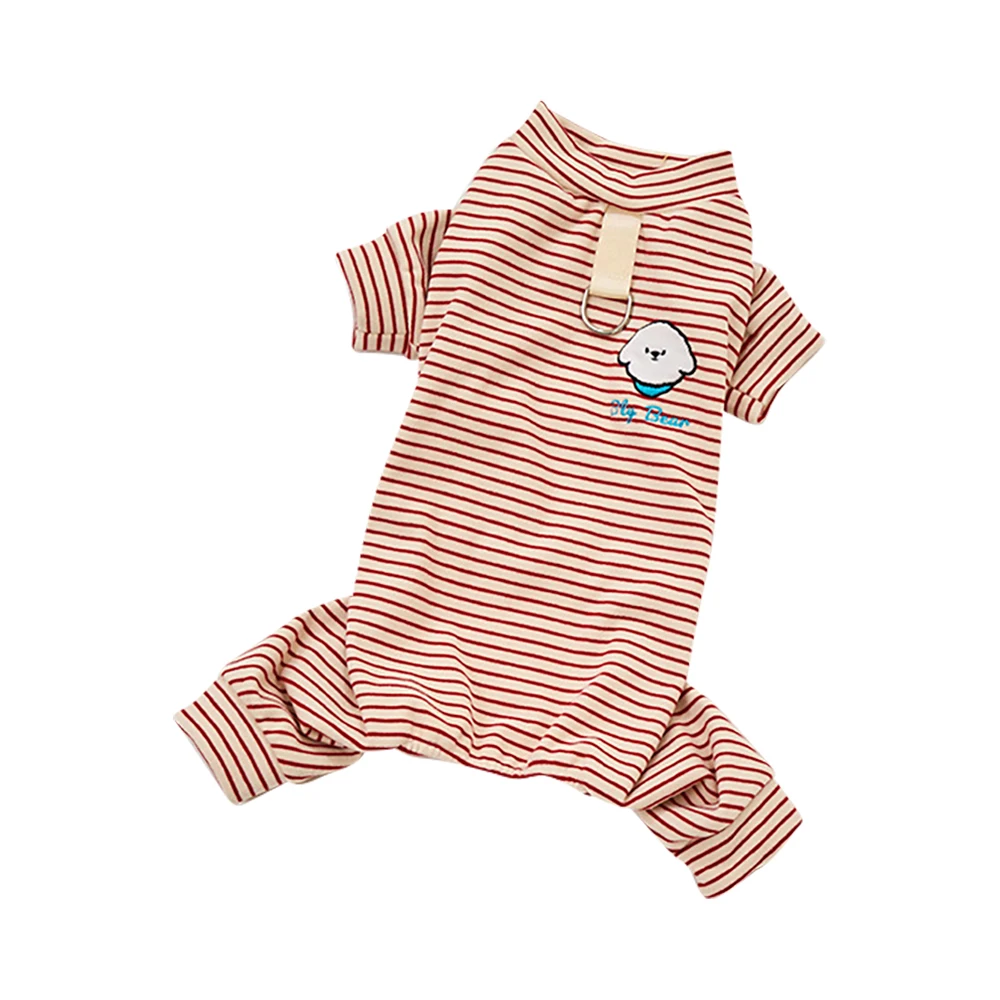 Dog Cat Clothes, Polar Fleece Striped Bodysuit, Four-Legged Winter Pajamas For Small Medium Dogs_voghion.com