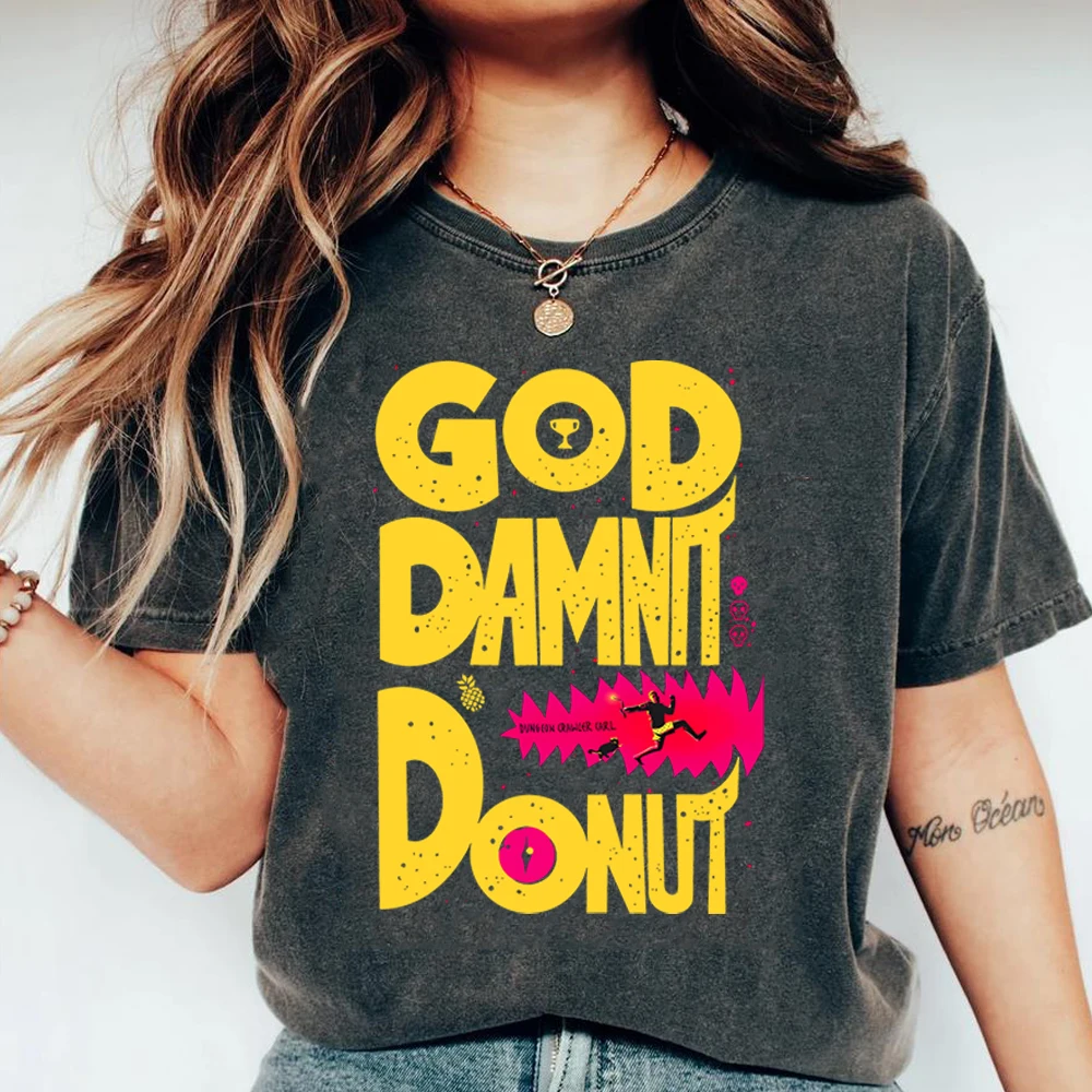Retro Dungeon Crawler Carl Vintage Shirt Goddamnit Donut T-Shirt Sci-Fi Book Lover Tee Princess Donut & Mongo Funny Graphic Tops