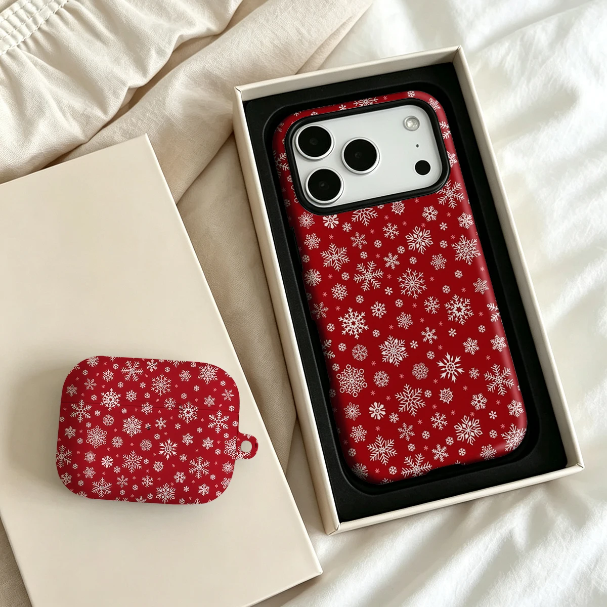 2 in 1 White Snowflakes Red Fo - đánh giá và giá Airpod Case Cover