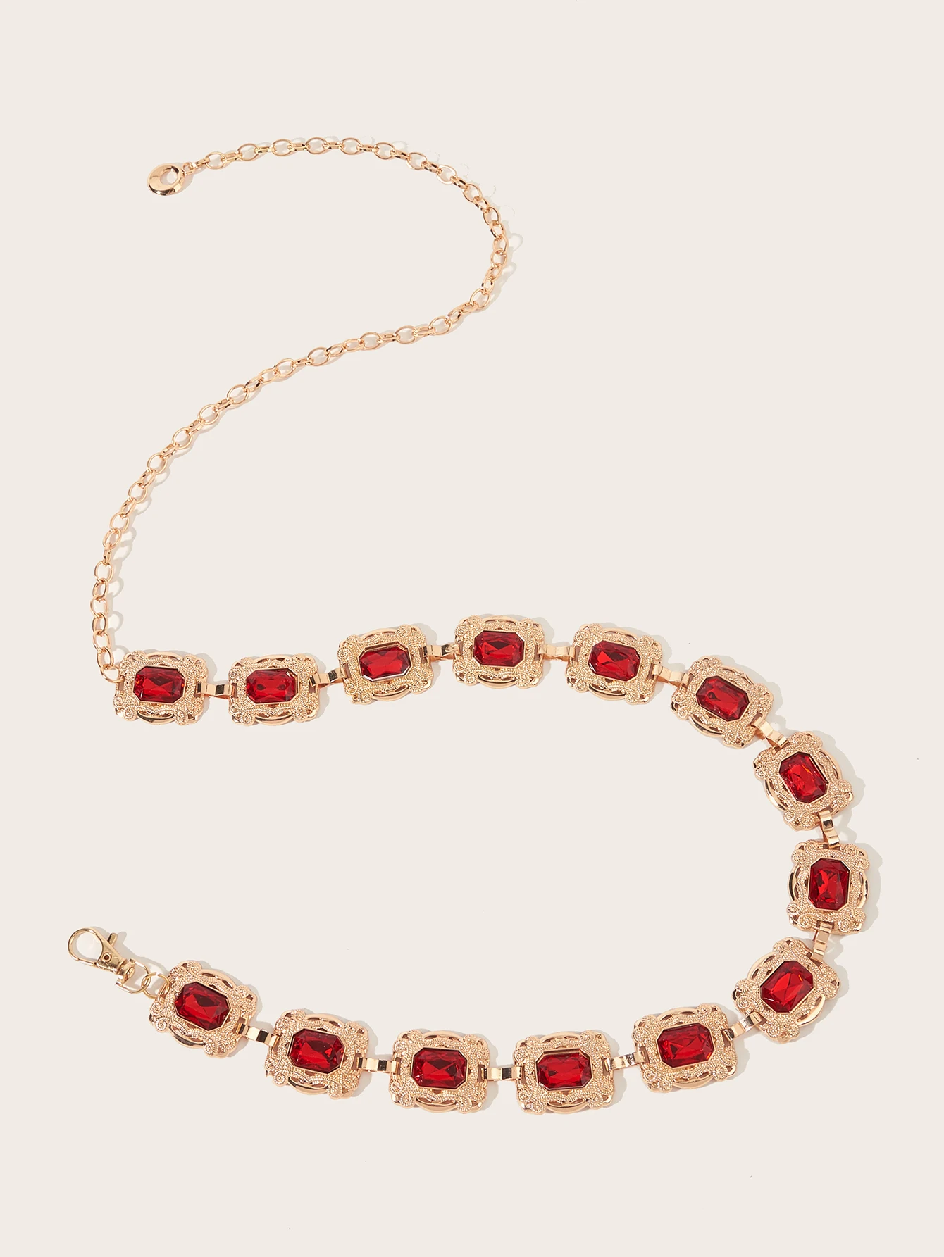 1pc women\'s luxury noble ruby ​​multi-shape metal waist chain dress versatile decorative waist chain