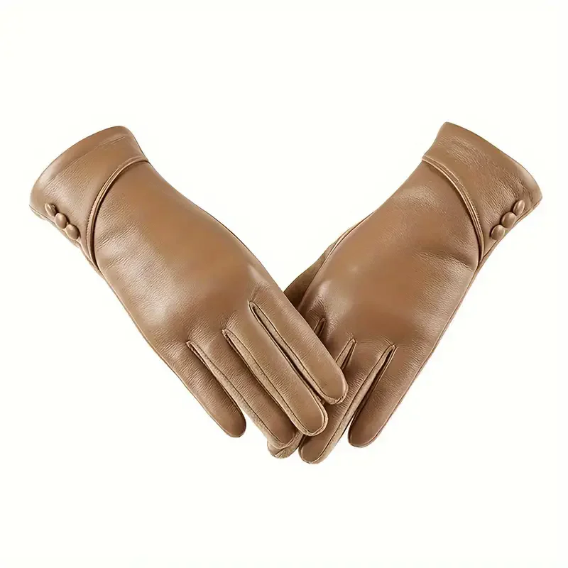 Elegant Genuine Leather Touchscreen Gloves with Soft Fleece Lining - Perfect for Stylish Warmth on Casual Weekends