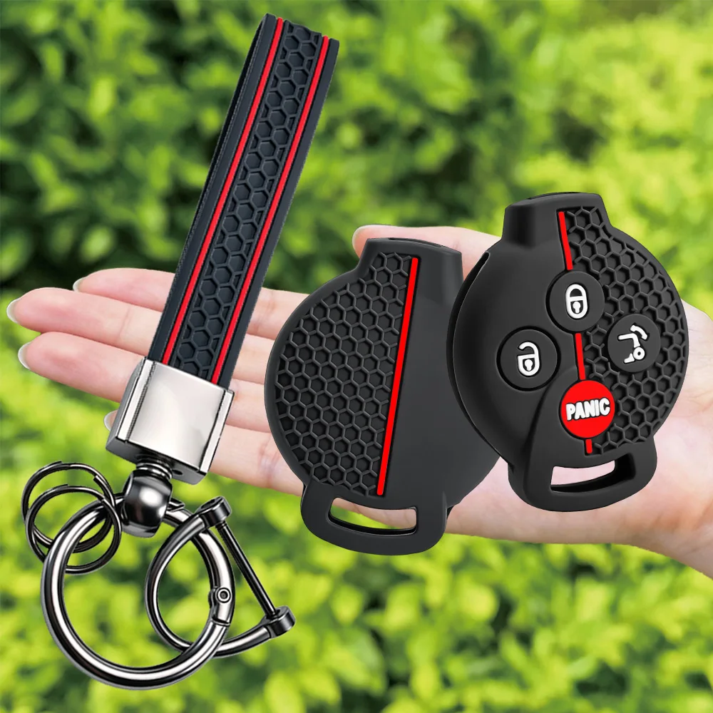 Keychain For Mercedes-Benz Smart Fortwo 451 Forfour 453 silicone car key fob cover with compact finger loop and key ring