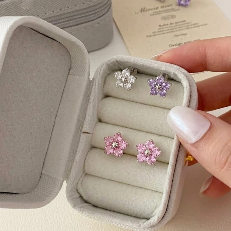 G23 F136 Floral Earring Flower Blossom Cluster Design Sparkly Comfortable Women Adult Sophisticated Trendy Pink Stud Jewelry