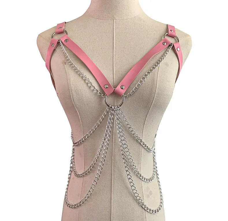 Leather Chain Harness Body Chain Bra Goth Punk Sexy Chain Top Women Body Jewelry Summer Festival Fashion Rave Outfit Harajuku
