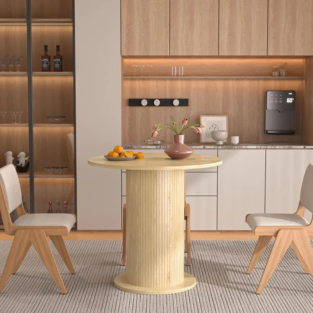 

31.5 inch Round Dining Table for 2, Modern Farmhouse Kitchen Table, Small Circle Dining Tables with Wood Strip Base for Kitchen