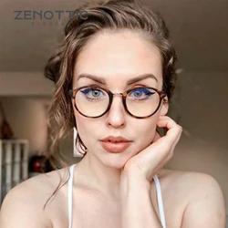 ZENOTTIC Vintage Round Anti Blue Light Glasses For Women Men Radiation Computer Gaming Myopia Optical Glasses Frames Eyewear