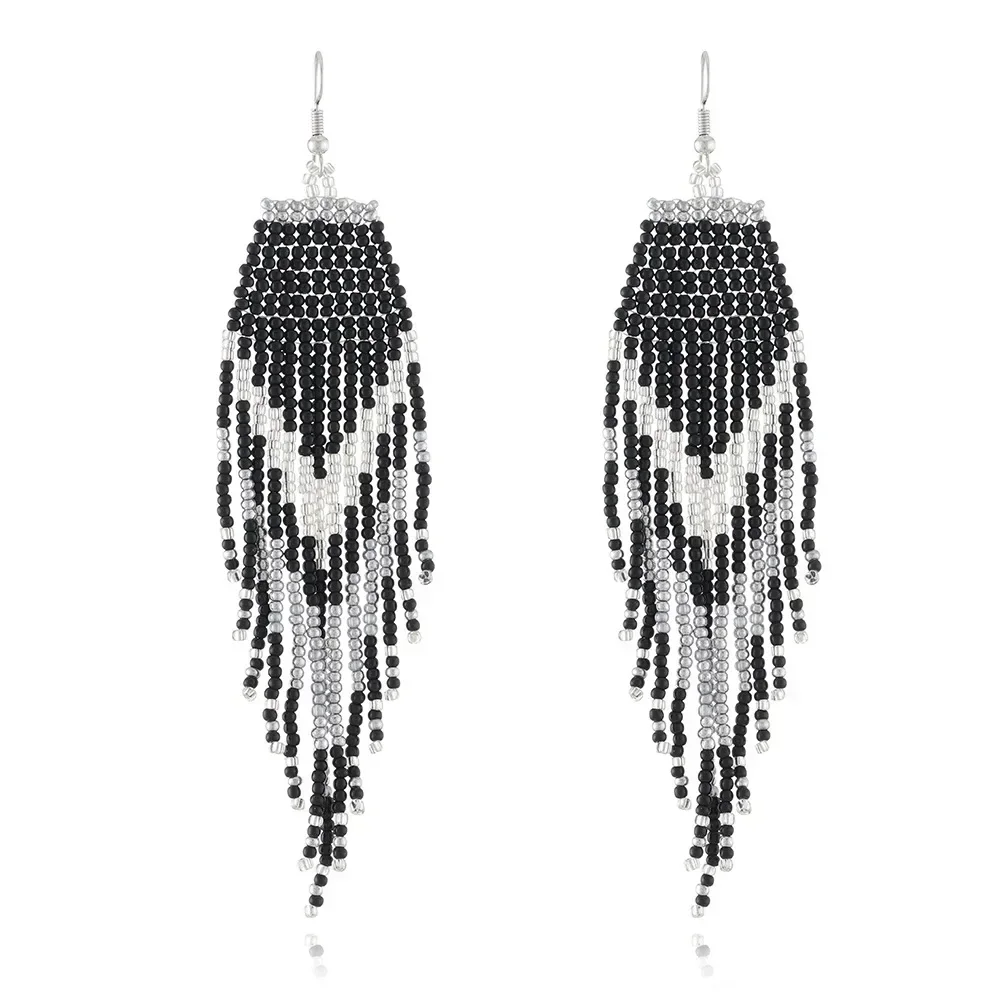 Individuality Sweet Bohemia Long pattern Tassel Fashionable Hip hop Minority Temperament Handwork Meter bead Eardrop Earrings